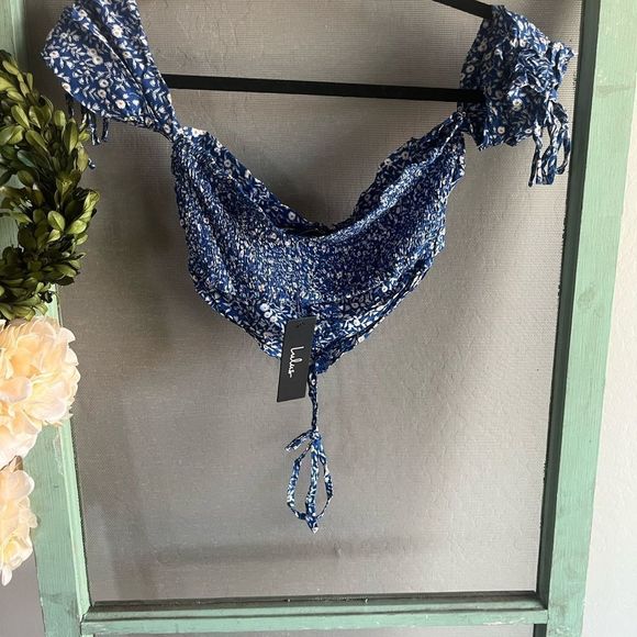 Lulus Summer Vibes Floral Print Off The Shoulder Crop Top Size M NWT - Picture 7 of 8